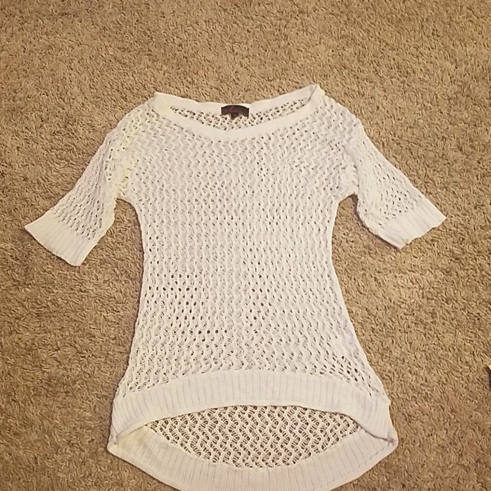 White see through 3/4 sleeve white shirt